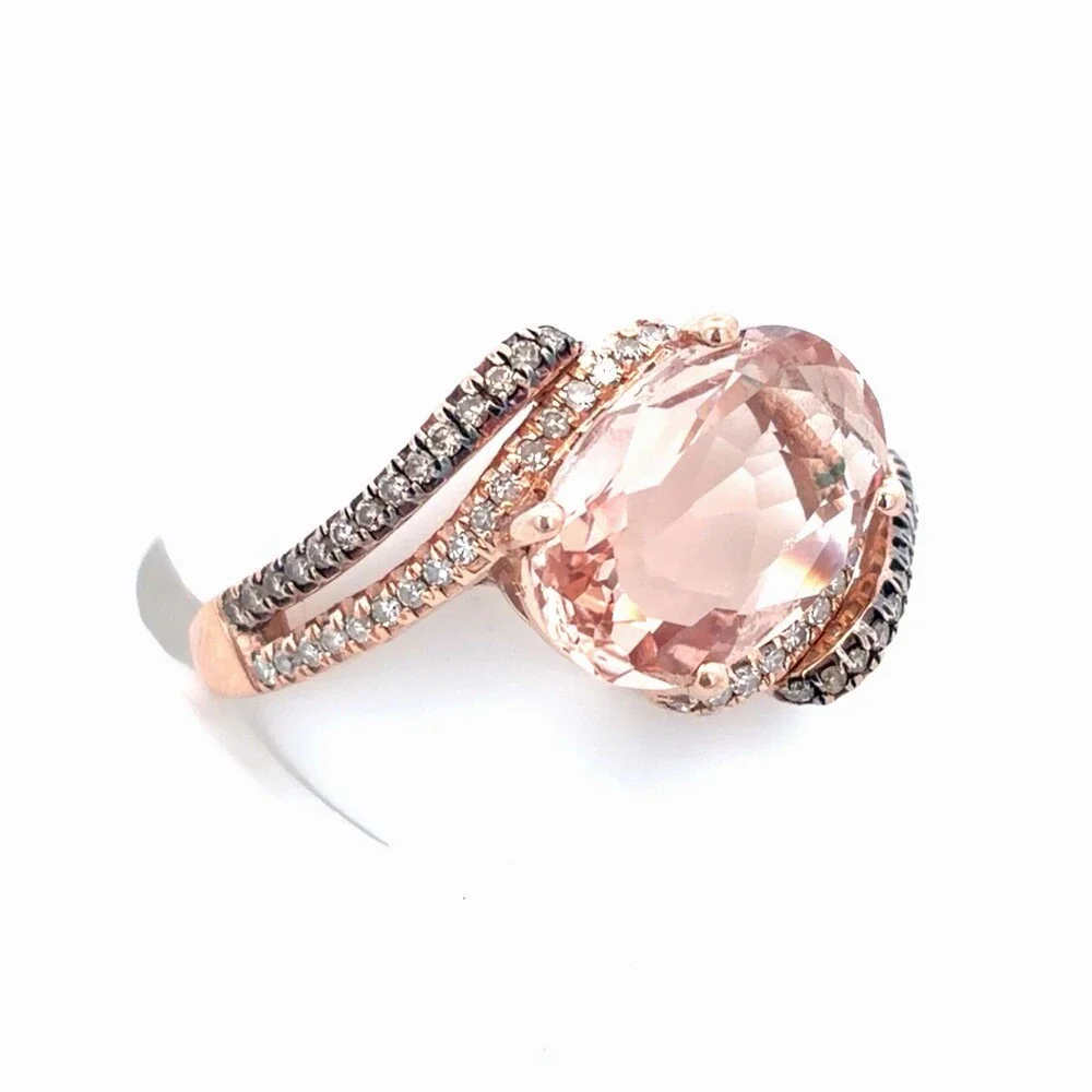 EFFY 14K Rose Gold Oval Morganite Cognac White Diamond Bypass Cocktail Ring